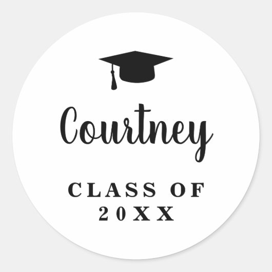 Elegant zwart-wit Afstuderen Ronde Sticker (Voorkant)