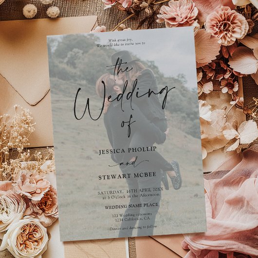 Elegant zwart wit alles in 1 script foto bruiloft kaart