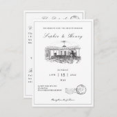 Elegant zwart-wit alles in één bruiloft kaart (Voorkant / Achterkant)