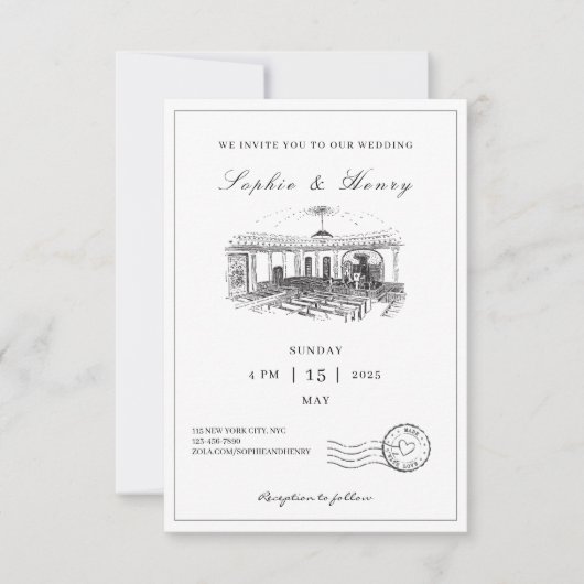 Elegant zwart-wit alles in één bruiloft kaart (Voorkant)