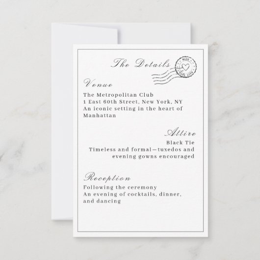 Elegant zwart-wit alles in één bruiloft kaart (Achterkant)