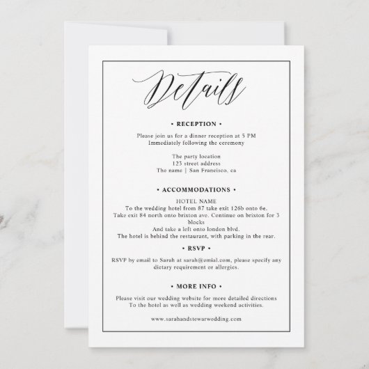 Elegant zwart wit alles in één script bruiloft kaart (Achterkant)