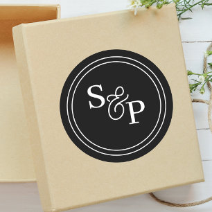 Elegant Zwart & Wit Ampersand Monogram Huwelijk Ronde Sticker