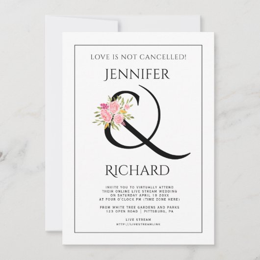 Elegant zwart wit ampersand virtuele bruiloft kaart (Voorkant)