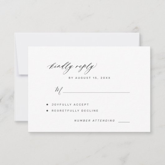 Elegant zwart-wit antwoordt graag huwelijk RSVP kaartje (Voorkant)