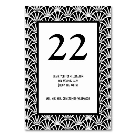 Elegant zwart wit art deco huwelijksfeest kaart (Achterkant)