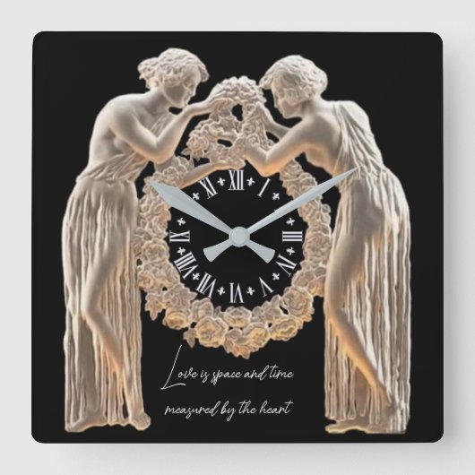Elegant zwart-wit Art Deco Love Vierkante Klok (Voorkant)
