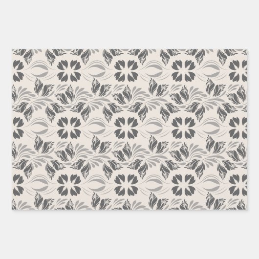 Elegant Zwart Wit Art Nouveau  Bloemen Inpakpapier Vel (Voorkant)
