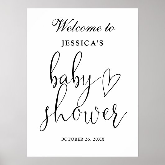 Elegant zwart-wit Baby shower welkomstbord Poster (Voorkant)