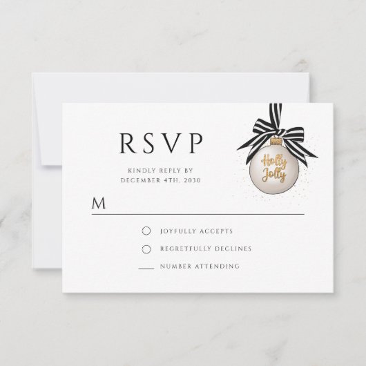 Elegant Zwart Wit Bauble Kerstfeest RSVP Kaartje (Voorkant)