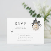 Elegant Zwart Wit Bauble Kerstfeest RSVP Kaartje (Staand voorkant)