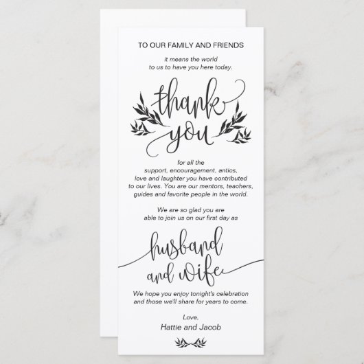 Elegant zwart-wit bedankt dat u de Kaart voor het (Voorkant / Achterkant)