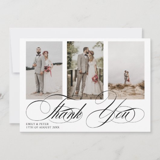 Elegant zwart-wit bedankt voor de 3 fotobruiloft (Voorkant)