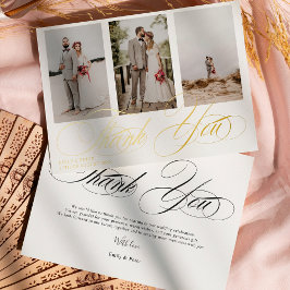 Elegant zwart-wit bedankt voor de 3 fotobruiloft folie uitnodiging