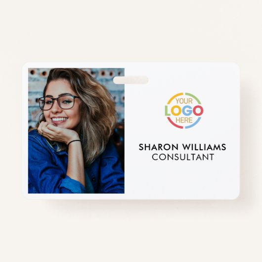 Elegant zwart-wit bedrijf werknemer Foto-ID Badge (Voorkant)