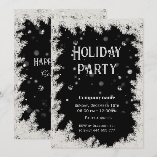 Elegant zwart wit bedrijfsfeest kaart (Voorkant / Achterkant)