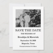 Elegant zwart-wit Bewaar de datum fotokaart Kaart (Voorkant)