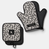 Elegant zwart-wit blad patroon ovenwant & pannenlap set (Voorkant / Achterkant)