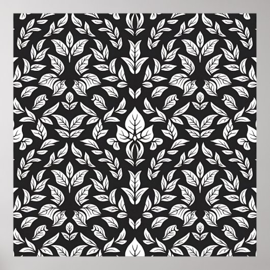 Elegant zwart-wit bladpatroon poster (Voorkant)