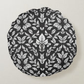 Elegant zwart-wit bladpatroon rond kussen (Achterkant)