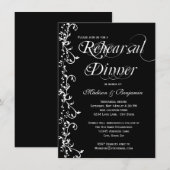 Elegant Zwart-Wit Bloeiend Repetitie Diner Kaart (Voorkant / Achterkant)