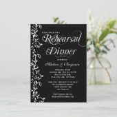 Elegant Zwart-Wit Bloeiend Repetitie Diner Kaart (Staand voorkant)