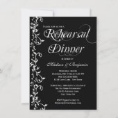 Elegant Zwart-Wit Bloeiend Repetitie Diner Kaart (Voorkant)