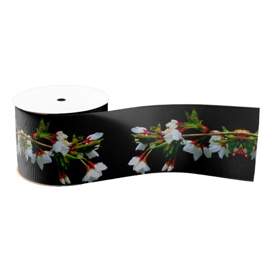 Elegant Zwart Wit bloeiende witte bloesem Grosgrain Lint (Spoel)