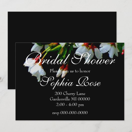 Elegant Zwart Wit bloeiende witte bloesem Kaart (Voorkant / Achterkant)