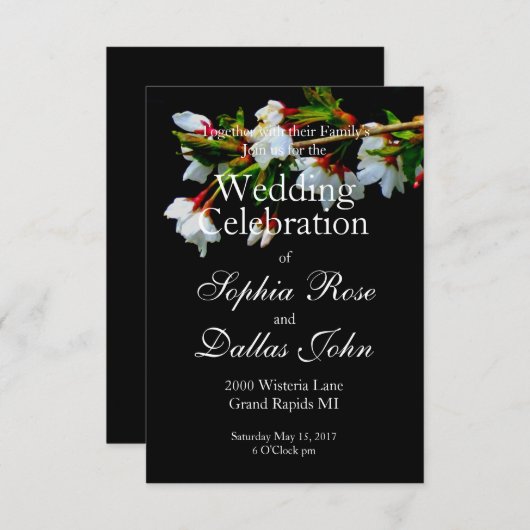 Elegant Zwart Wit bloeiende witte bloesem Kaart (Voorkant / Achterkant)