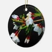 Elegant Zwart Wit bloeiende witte bloesem Keramisch Ornament (Links)