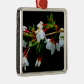 Elegant Zwart Wit bloeiende witte bloesem Metalen Ornament (Rechts)