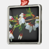 Elegant Zwart Wit bloeiende witte bloesem Metalen Ornament (Links)