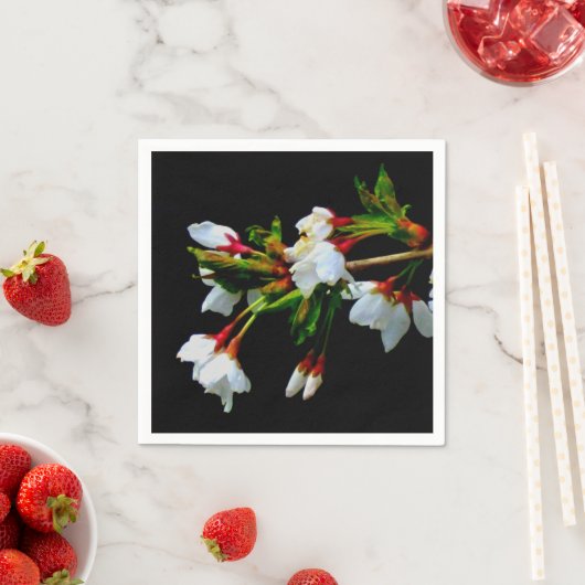 Elegant Zwart Wit bloeiende witte bloesem Servetten (Insitu)