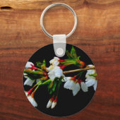 Elegant Zwart Wit bloeiende witte bloesem Sleutelhanger (Voorkant)