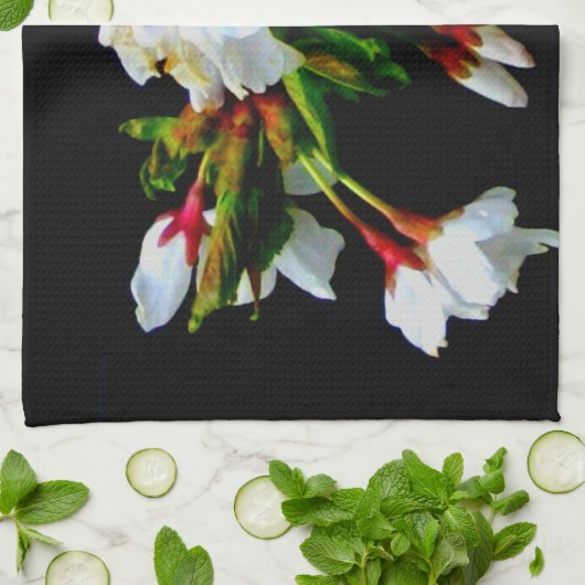 Elegant Zwart Wit bloeiende witte bloesem Theedoek (Gevouwen)