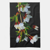 Elegant Zwart Wit bloeiende witte bloesem Theedoek (Verticaal)