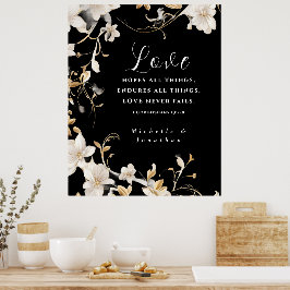 Elegant Zwart Wit Bloemen Bruiloft Christelijk Bij Poster