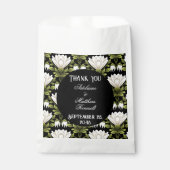 Elegant Zwart & Wit Bloemen Bruiloft: Kalligrafie Bedankzakje (Voorkant)