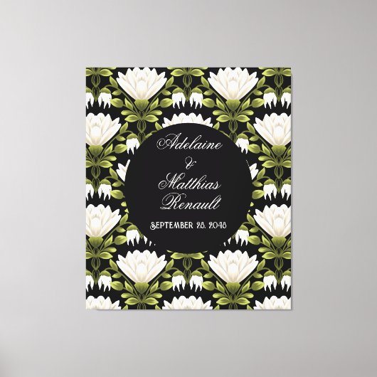 Elegant Zwart & Wit Bloemen Bruiloft: Kalligrafie Canvas Afdruk (Voorkant)