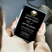 Elegant Zwart & Wit Bloemen Bruiloft: Kalligrafie Kaart