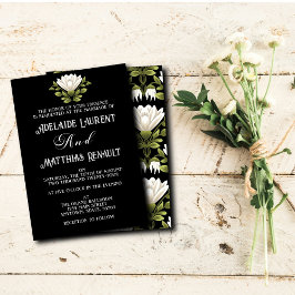 Elegant Zwart & Wit Bloemen Bruiloft: Kalligrafie Kaart