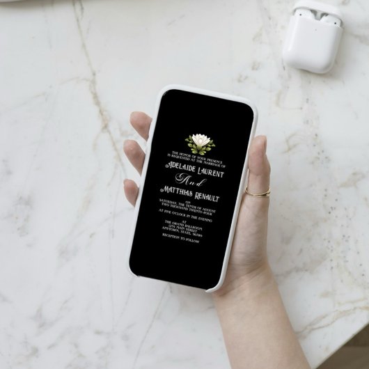 Elegant Zwart & Wit Bloemen Bruiloft: Kalligrafie Kaart