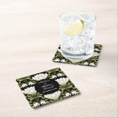 Elegant Zwart & Wit Bloemen Bruiloft: Kalligrafie Kartonnen Onderzetters (Insitu)