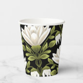 Elegant Zwart & Wit Bloemen Bruiloft: Kalligrafie Papieren Bekers (Achterkant)