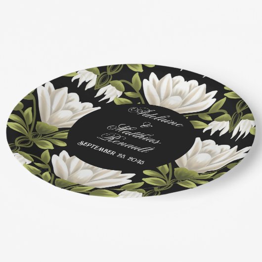 Elegant Zwart & Wit Bloemen Bruiloft: Kalligrafie Papieren Bordje (Gekanteld)