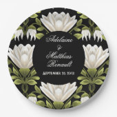 Elegant Zwart & Wit Bloemen Bruiloft: Kalligrafie Papieren Bordje (Voorkant)