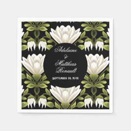 Elegant Zwart & Wit Bloemen Bruiloft: Kalligrafie Servet