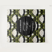 Elegant Zwart & Wit Bloemen Bruiloft: Kalligrafie Wandkleed (Voorkant (horizontaal))