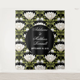 Elegant Zwart & Wit Bloemen Bruiloft: Kalligrafie Wandkleed